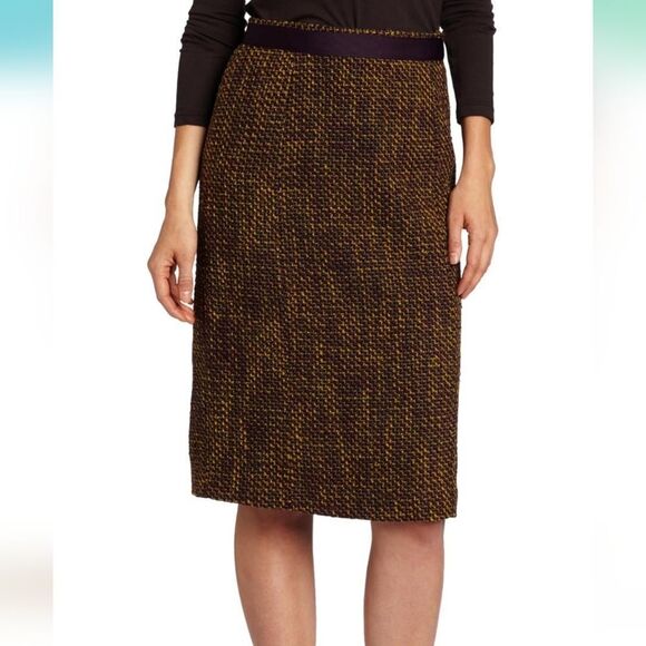 🐢 Pendleton Chartreuse/Eggplant Boucle Tweed Retro Pencil Skirt Size 6 - Picture 1 of 14